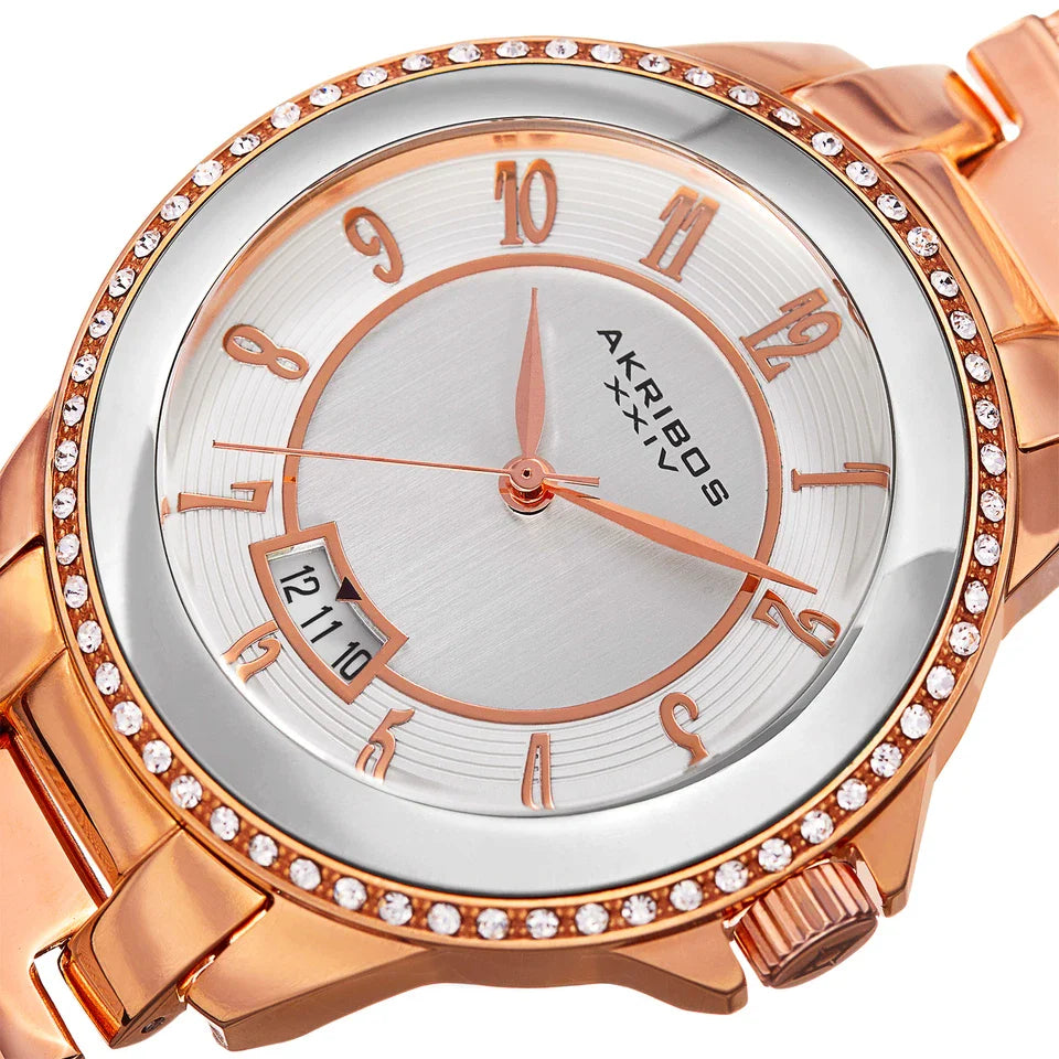 Stylish Akribos XXIV Rose-Tone Watch